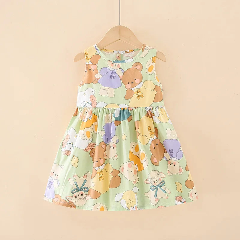 Kids Girls Cartoon Pattern Summer Party Dresses