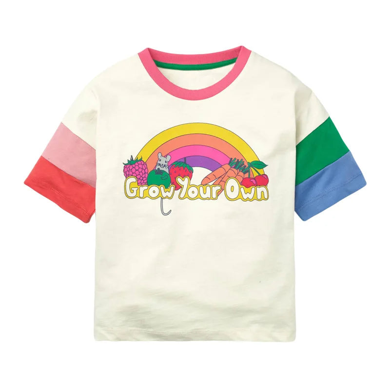 Half-Sleeves Cartoon Print Summer Casual Tops For Girls childrensterritory