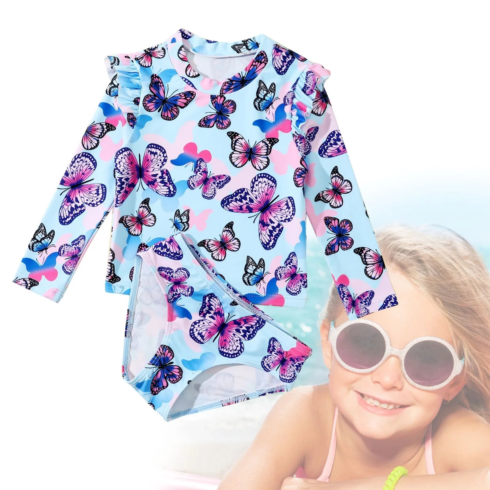 Butterfly Print Kids Girls Baby 2Pcs Swimming Suit