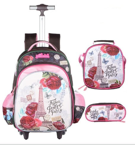 3D-printed Sequins Kids Wheeled Backpack 3 Piece Set childrensterritory