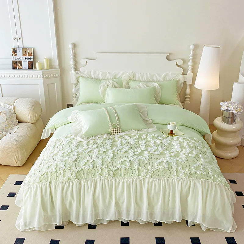 Luxury Pink Lace Design Bedding Set for Girls