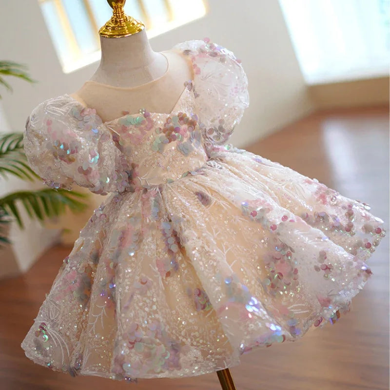 Kids Girls Luxury Fluffy Formal Lace Design Ball Gowns
