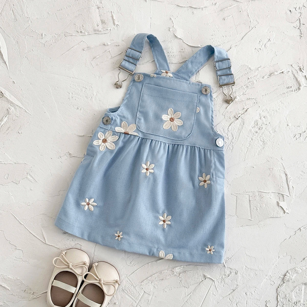Girls Sleeveless Floral Embroidered Summer Strappy Dresses