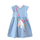 Little Girls Striped Unicorn Design Cotton Dresses For Summer childrensterritory