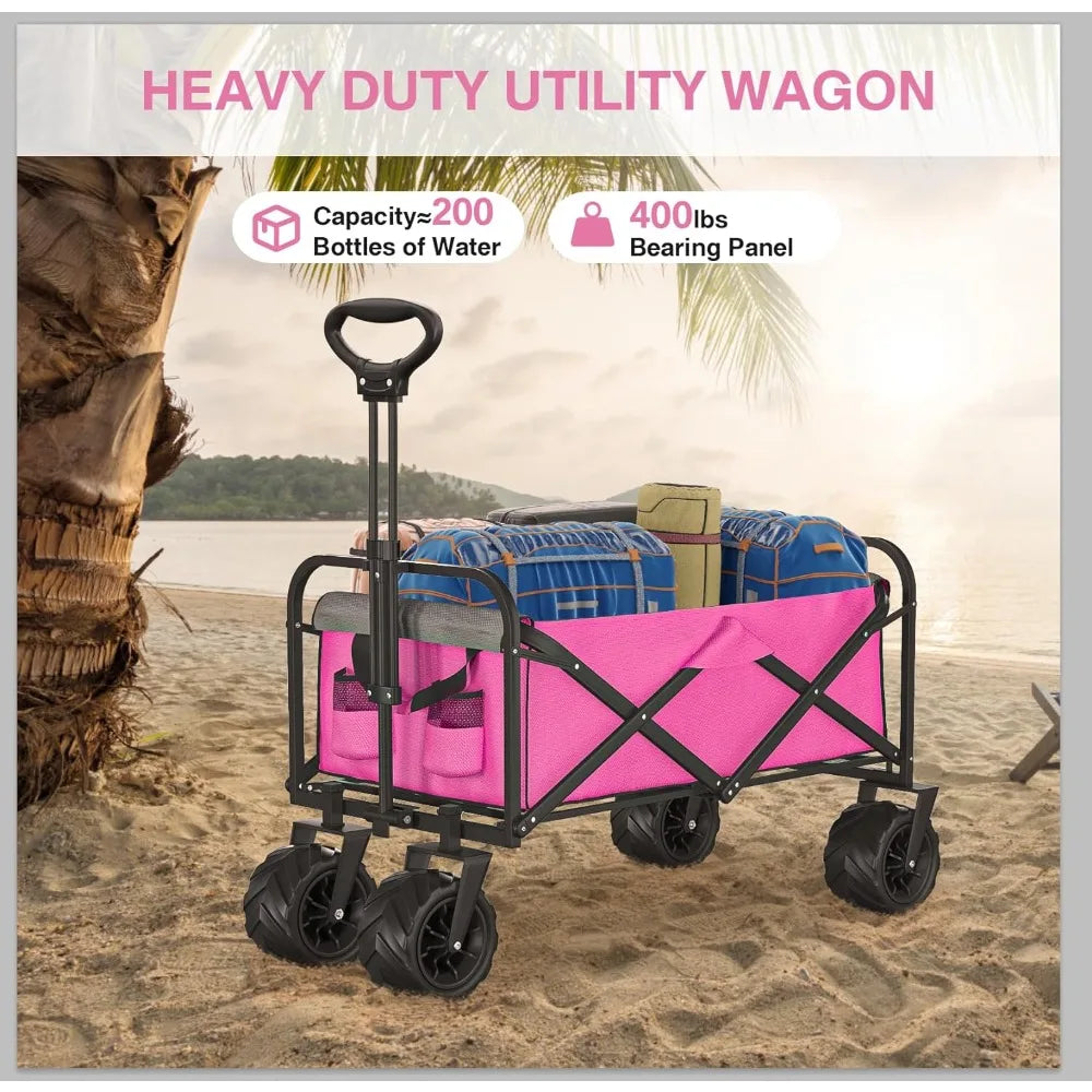 Collapsible Beach Wagon Cart for Sand Camping with Large Wheels childrensterritory