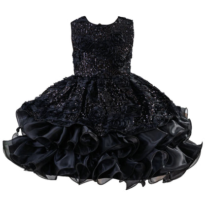 Sleeveless Fluffy Floral Birthday Party Dresses For Girls