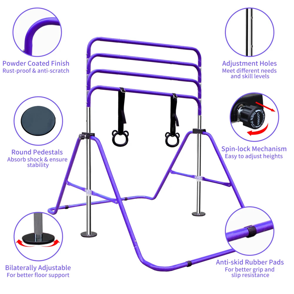 Multi-Functional Horizontal Gymnastic Bar with Bear Rings