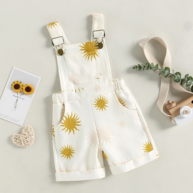 Kids Girls Printed Rolled Hem Overall Shorts with Pockets childrensterritory