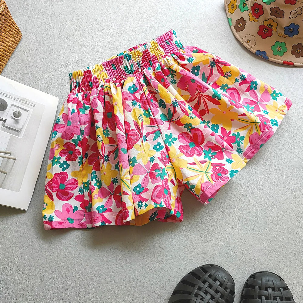 Kids Girls Floral Wide-Leg Beach Shorts for Summer childrensterritory
