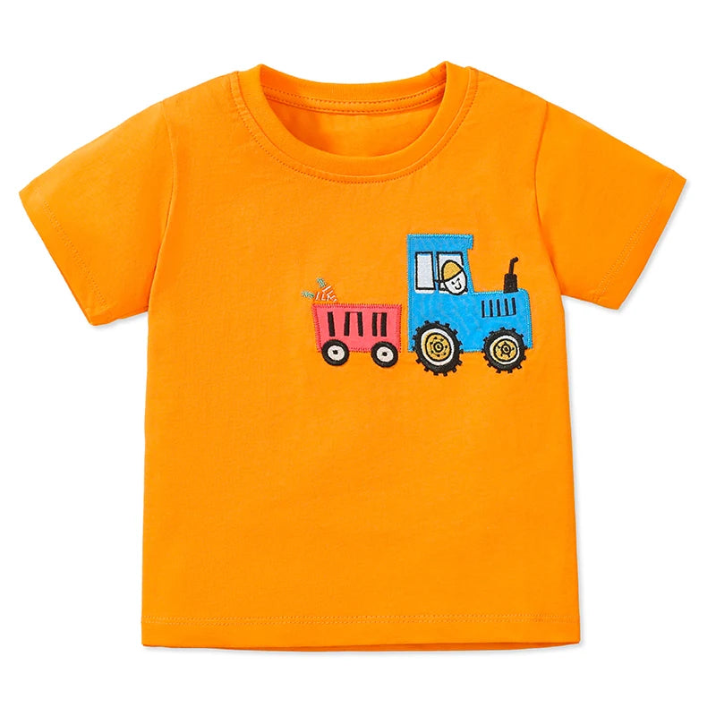 Kids Boys Cartoon Tractor Print Summer T-shirts childrensterritory
