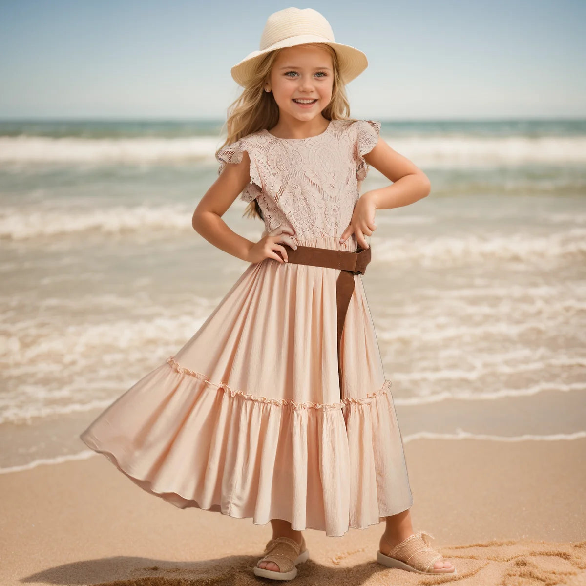 Kids Girls Lace Design Bohemia Long Dresses childrensterritory