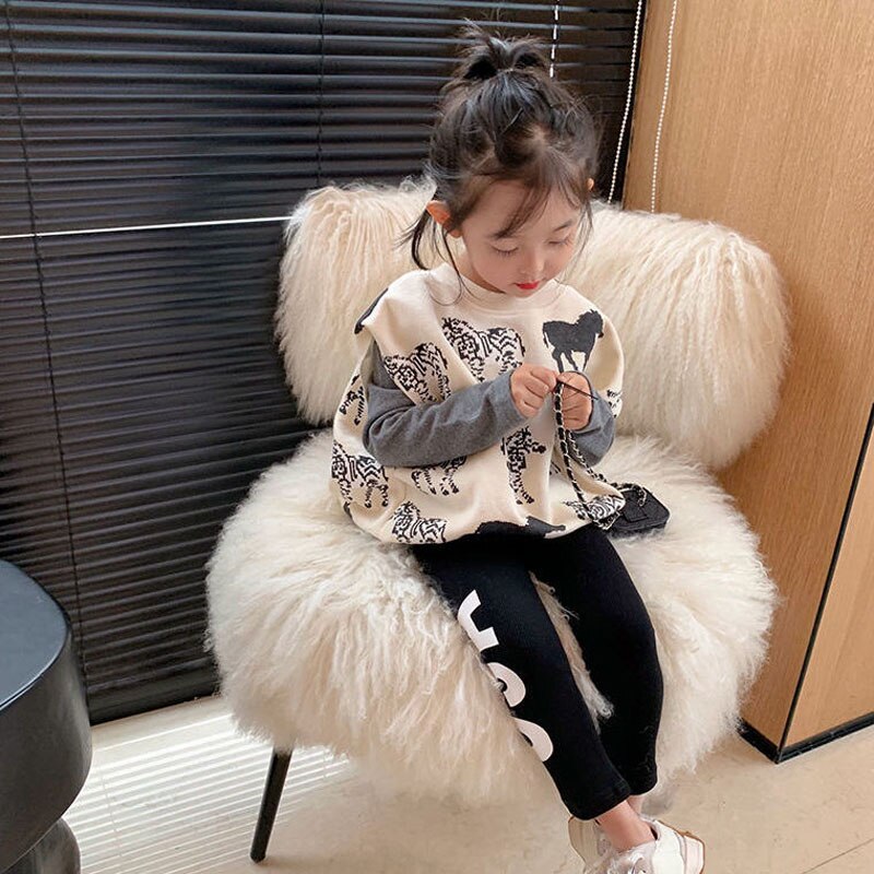 Kids Girls Autumn Clothing Set Fake Two-Piece Sweater + Leggings childrensterritory