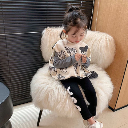 Kids Girls Autumn Clothing Set Fake Two-Piece Sweater + Leggings childrensterritory