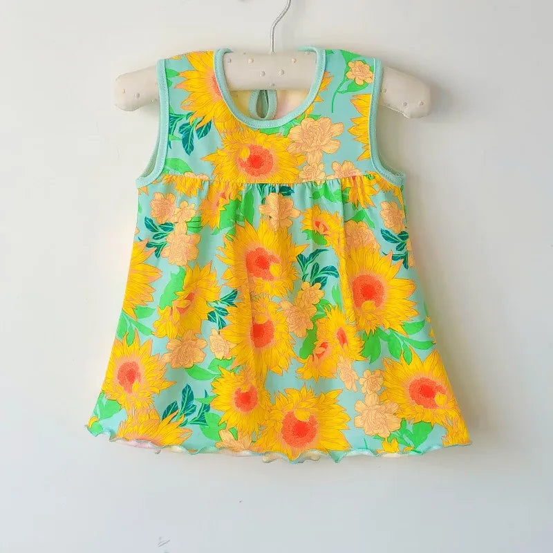 Baby Girl Floral and Cartoon Print Summer Cotton Dresses