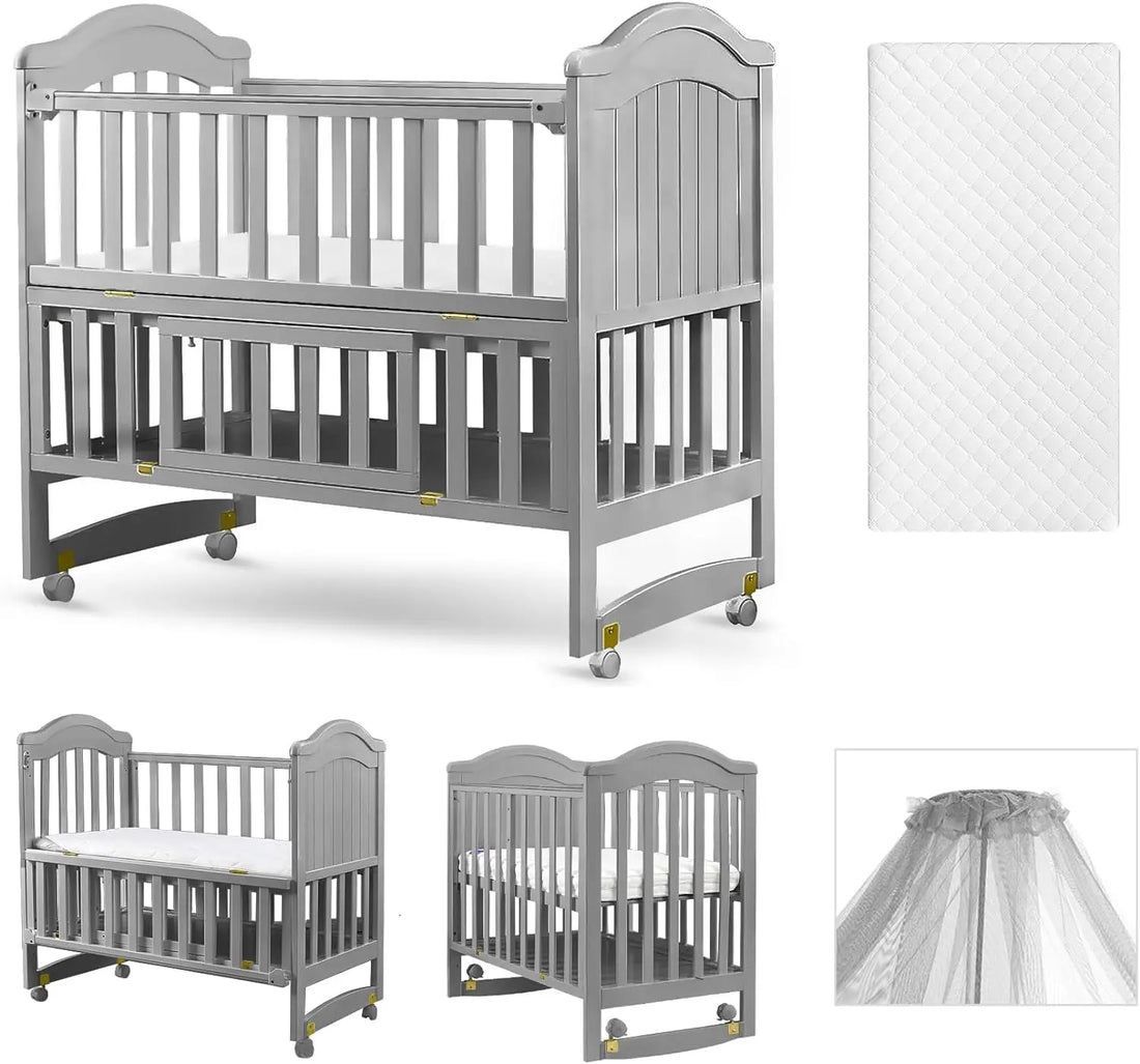 6 in 1 Convertible Crib for Infants with Wheels and Storage childrensterritory