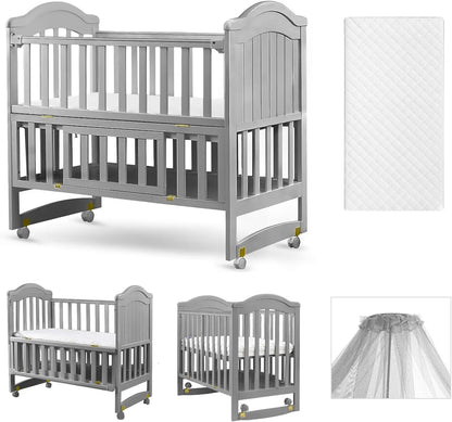 6 in 1 Convertible Crib for Infants with Wheels and Storage childrensterritory
