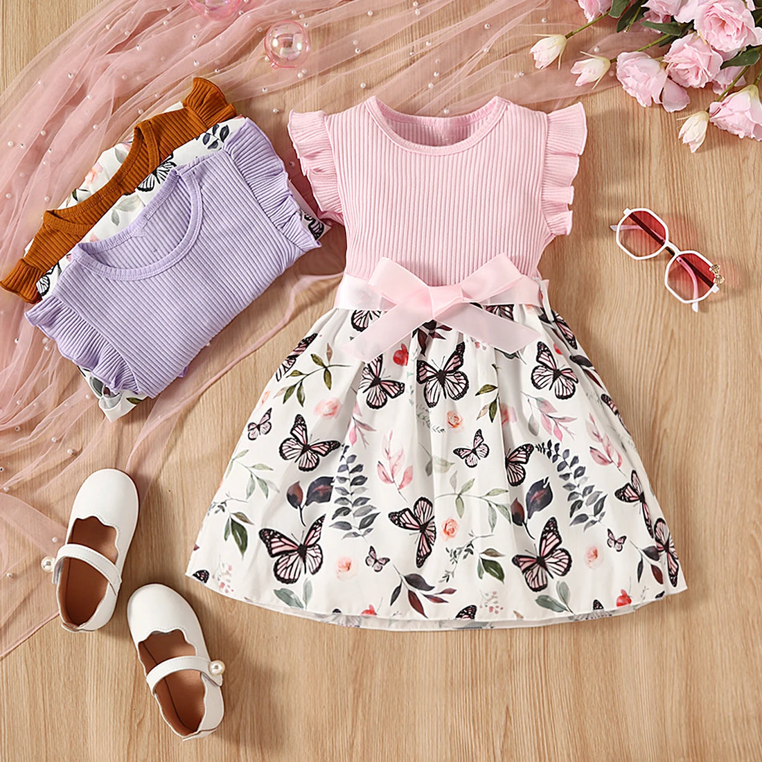 Butterfly Print Sleeveless Summer Party Dresses for Little Girls childrensterritory