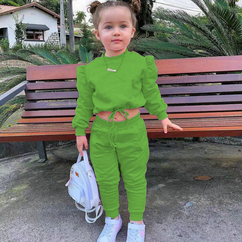 Kids Girl Long Sleeve Crop Top and Pant Clothing Sets for Spring childrensterritory