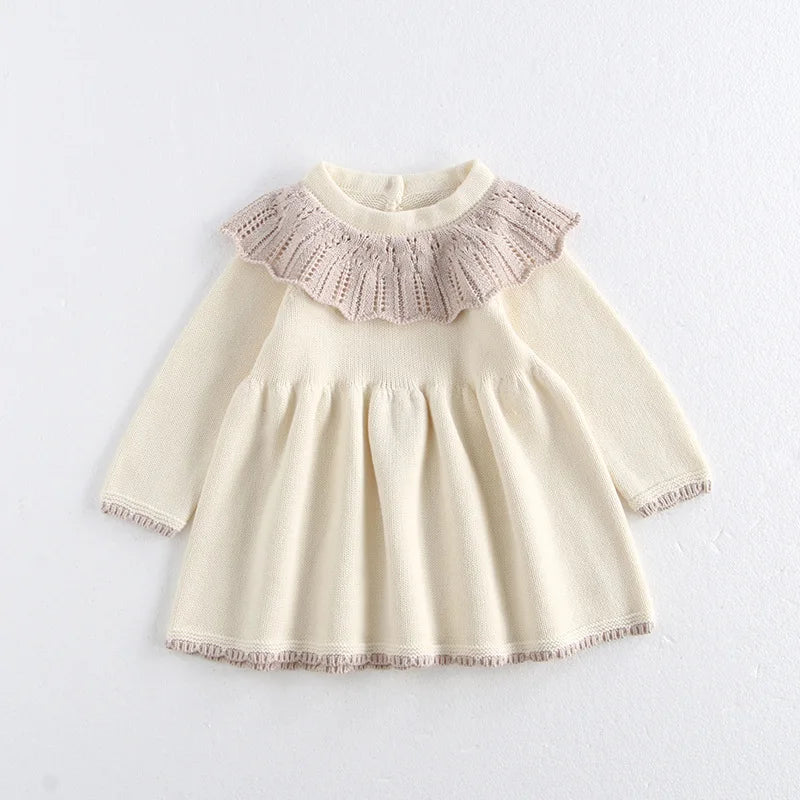 Girls’ Long Sleeves Collar Design Warm Dresses childrensterritory