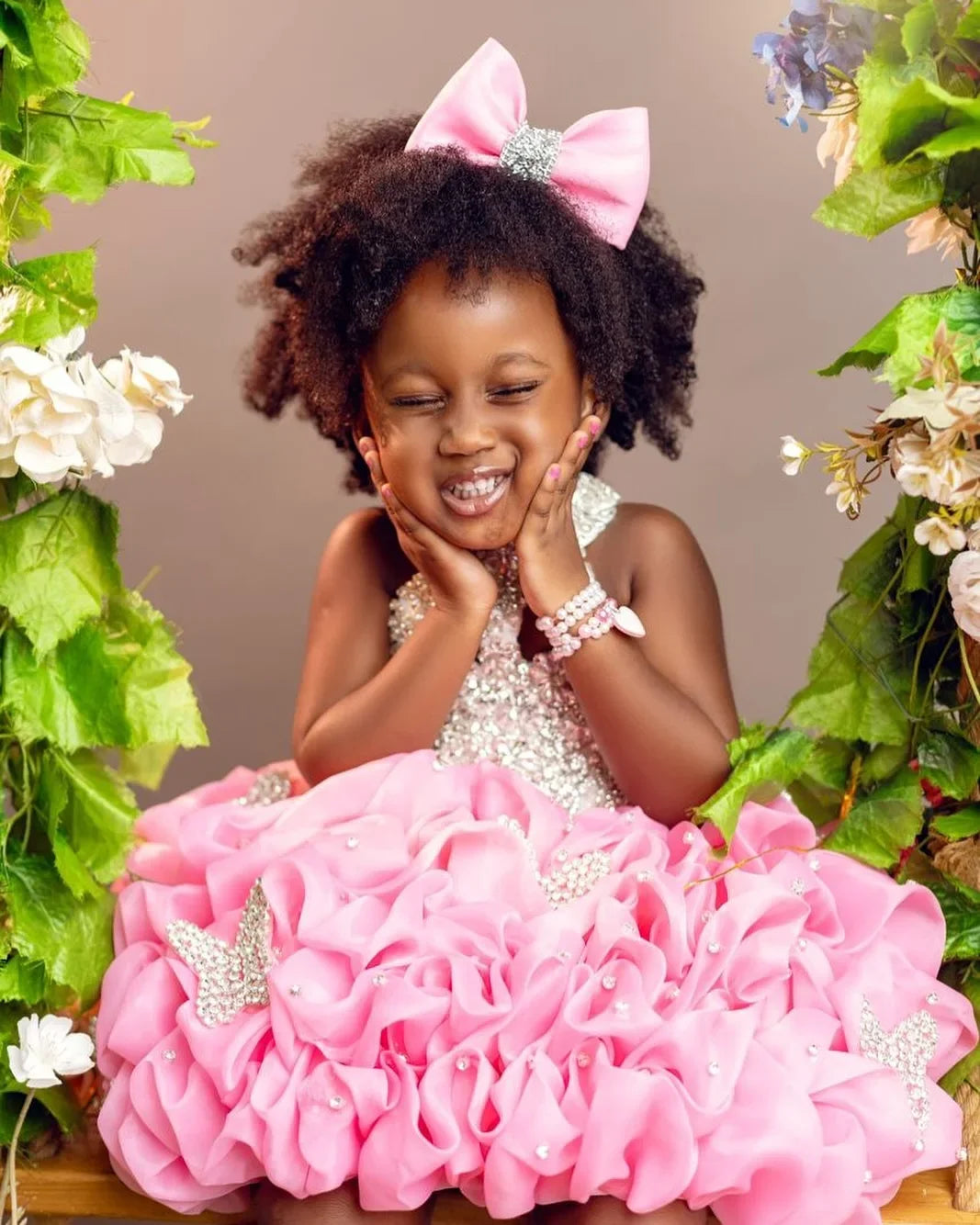 Sleeveless Flower Design Birthday Party Dresses childrensterritory