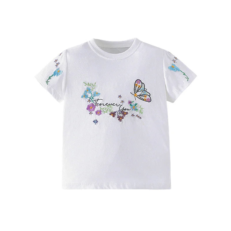 Kids Girls Cartoon Design Cotton Summer Tees/Tops childrensterritory