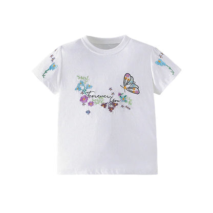 Kids Girls Cartoon Design Cotton Summer Tees/Tops childrensterritory