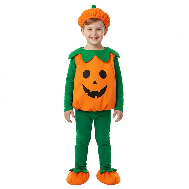 Kids Girls Fancy Cosplay Dresses for Halloween with Pumpkin Bag