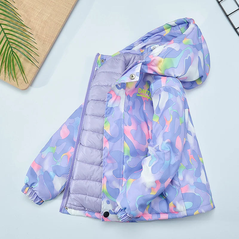 Girls Camouflage Design Down Cotton Hooded Jackets childrensterritory