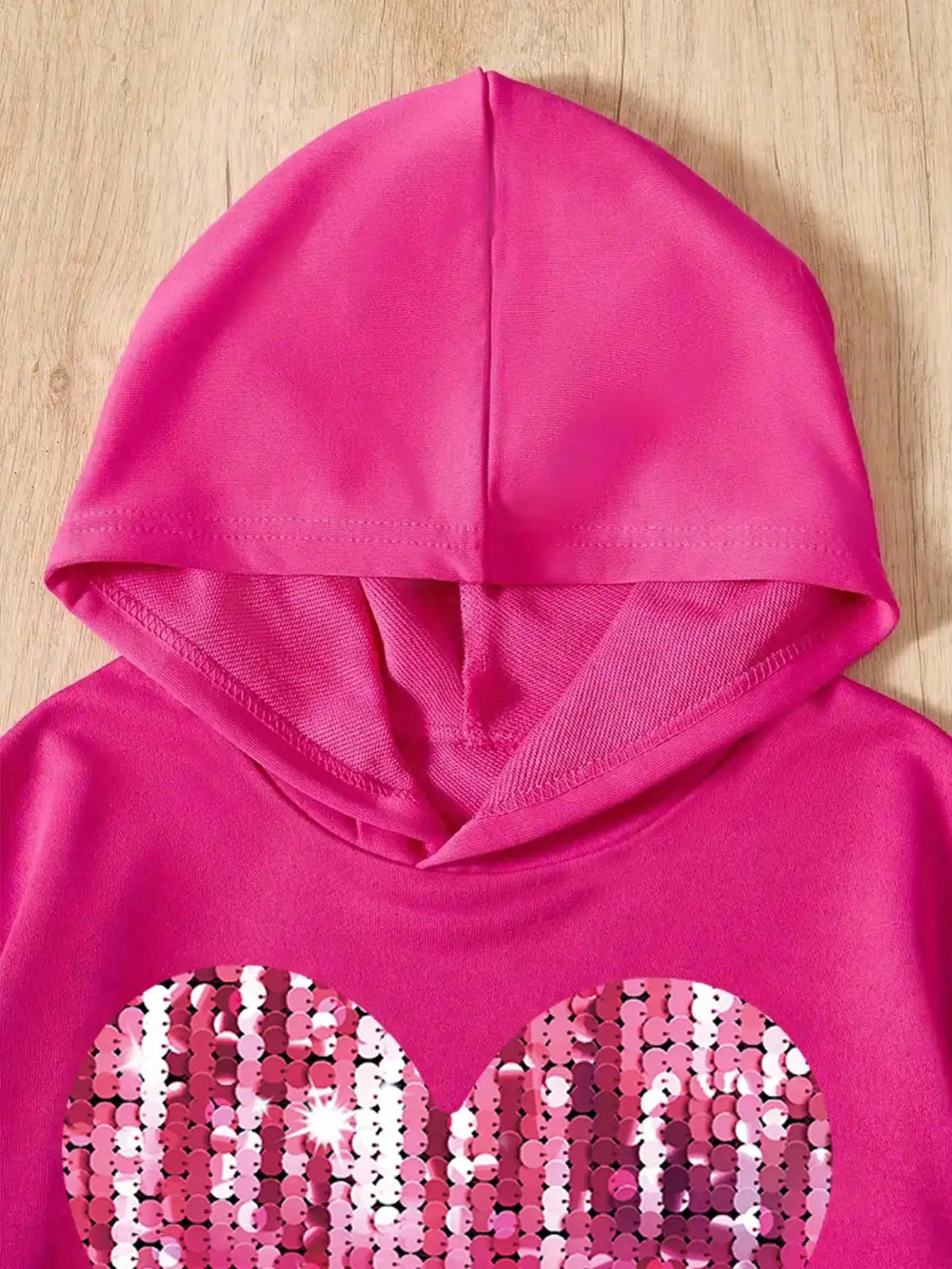 Kids Girls Heart Print Pink Cotton Hoodie and Legging Sets for Autumn