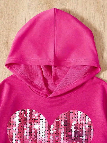 Kids Girls Heart Print Pink Cotton Hoodie and Legging Sets for Autumn