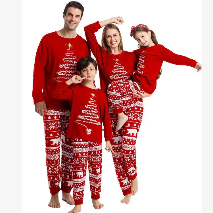 Cartoon Beer and Xmas Tree Print Family Matching Sleepwear Set childrensterritory