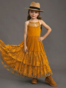 Kids Girls Long Lace Design Birthday Party Dresses childrensterritory