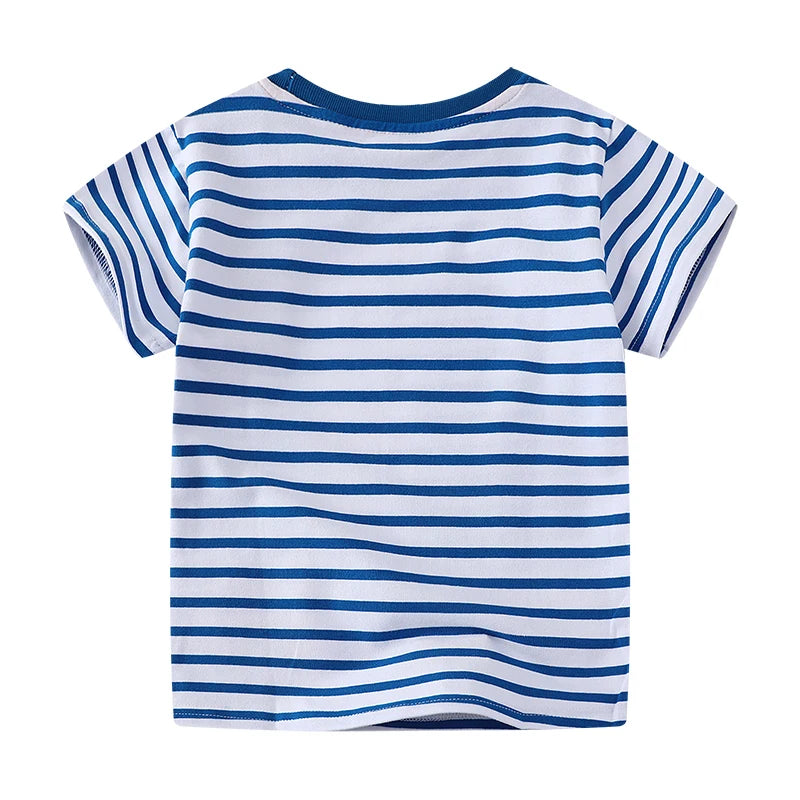 Dinosaurs Cartoon Striped Design Summer T-shirts for Kids Boys childrensterritory