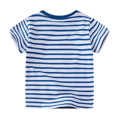 Dinosaurs Cartoon Striped Design Summer T-shirts for Kids Boys childrensterritory