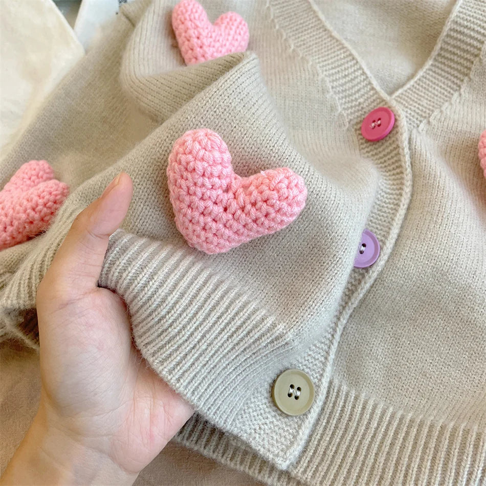 Girls’ Long-Sleeved Soft Winter Sweater with Heart Design