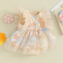 Baby Girl Tulle Floral Embroidery Romper Dress and Headband Set