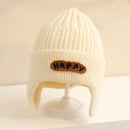 Happy Letter Print Baby Knit Beanies with Earflap childrensterritory