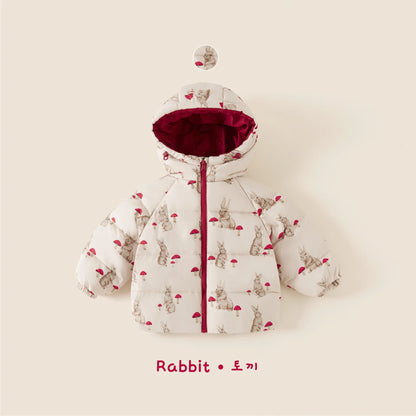 Little Girls Cartoon Print Down Hooded Jackets for Winter childrensterritory