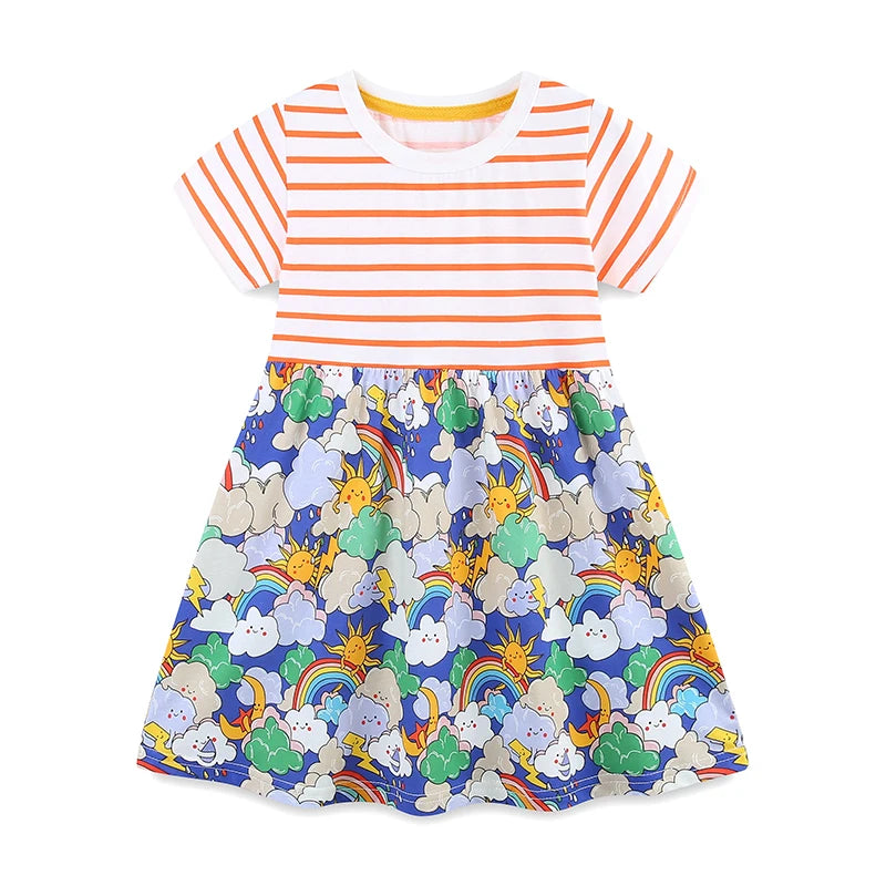 Little Girls Stylish Print Summer Cotton Princess Dresses childrensterritory