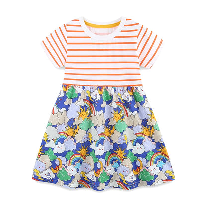 Little Girls Stylish Print Summer Cotton Princess Dresses childrensterritory