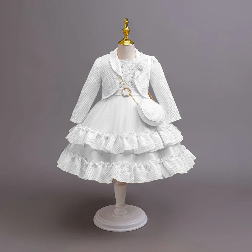 Little Girls Elegant Fluffy Princess Dress Set for Spring Autumn