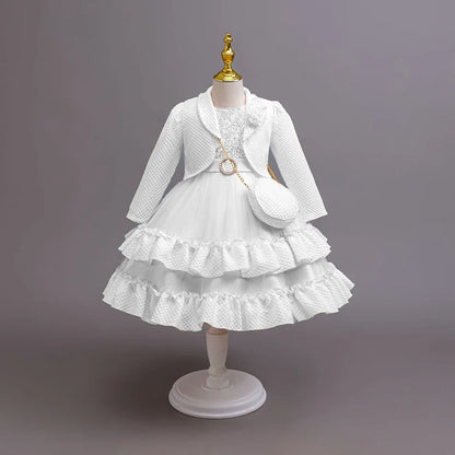 Little Girls Elegant Fluffy Princess Dress Set for Spring Autumn