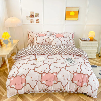 3/4-piece Cartoon Floral Print Soft Bedding Set For Home childrensterritory