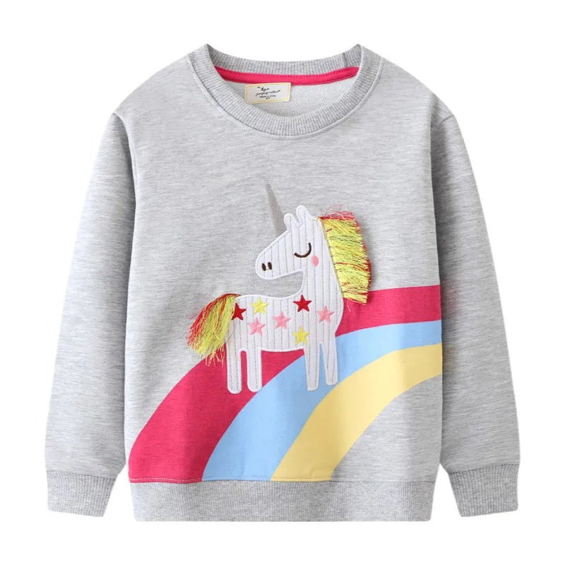 Horse Applique Design Kids Girls Long Sleeve Sweatshirts