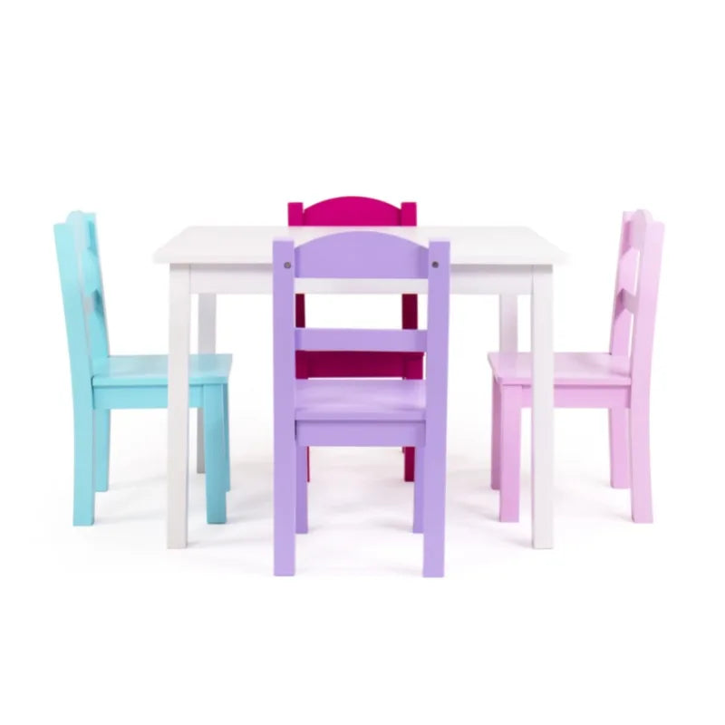 5 Piece Kids Wood Table and Chair Set for Playroom childrensterritory