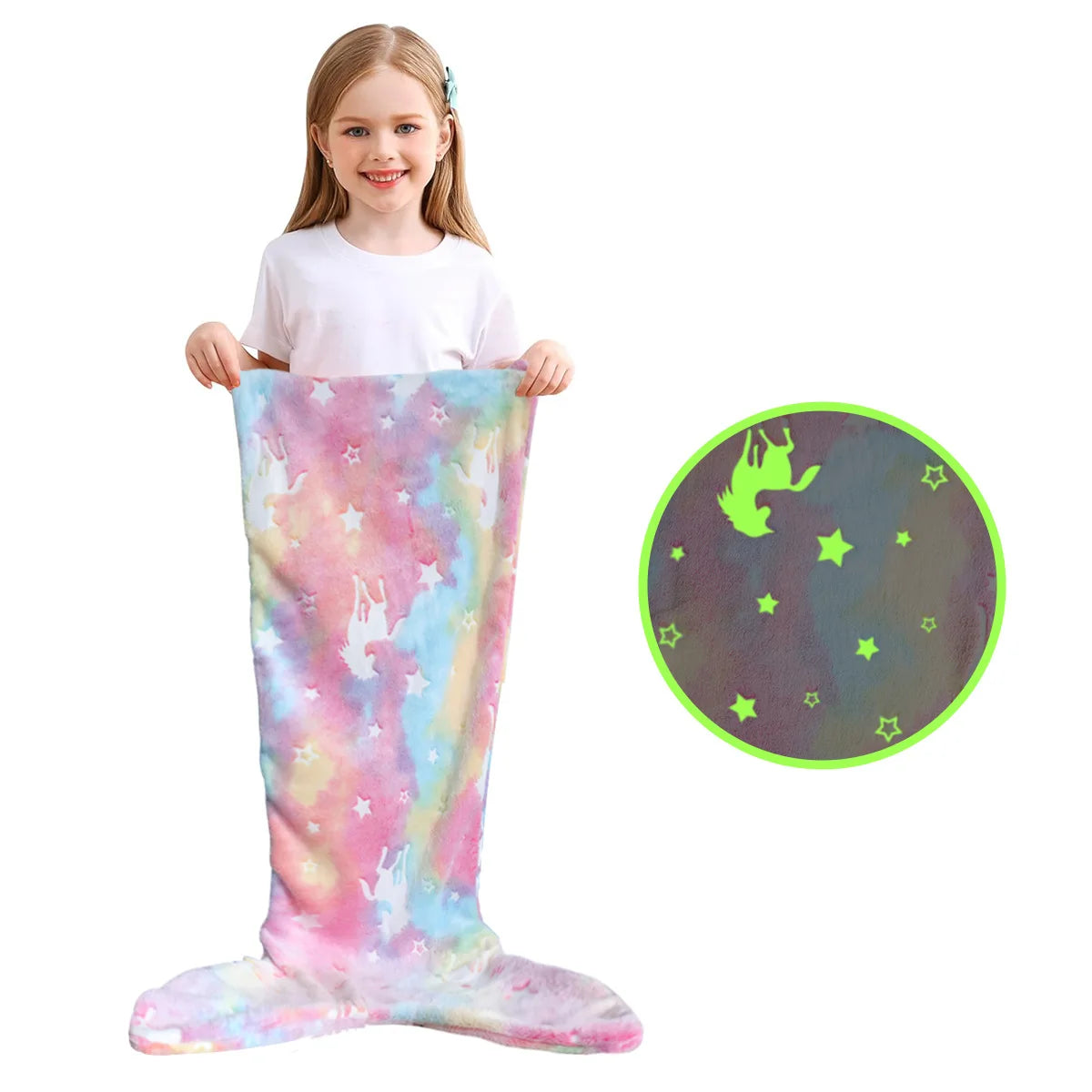 Soft Glow-in-the-Dark Flannel Mermaid Tail Blankets childrensterritory