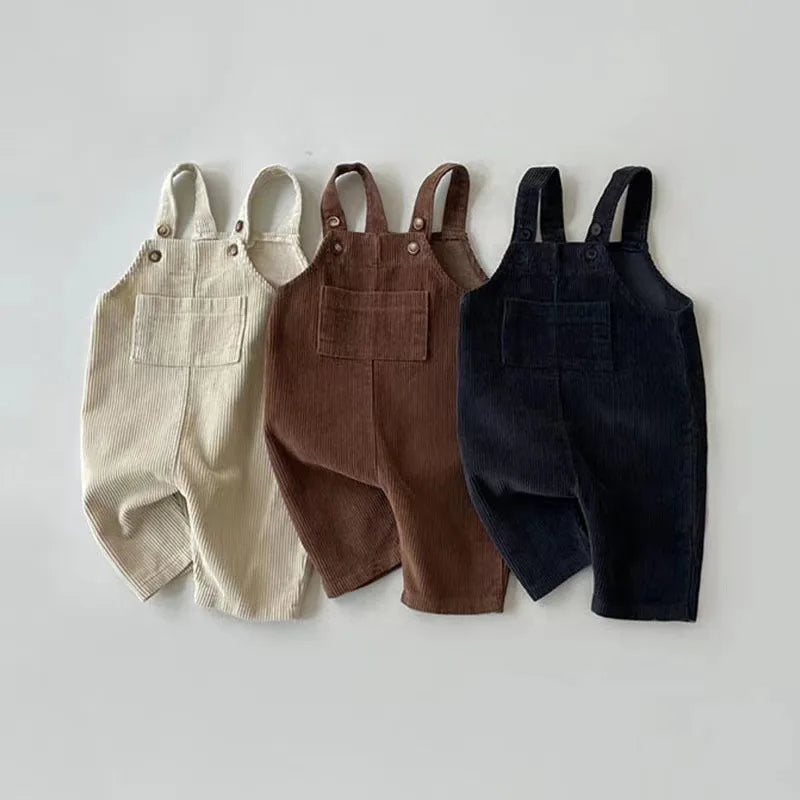 Solid Corduroy Suspender Rompers for Baby Boys and Girls childrensterritory