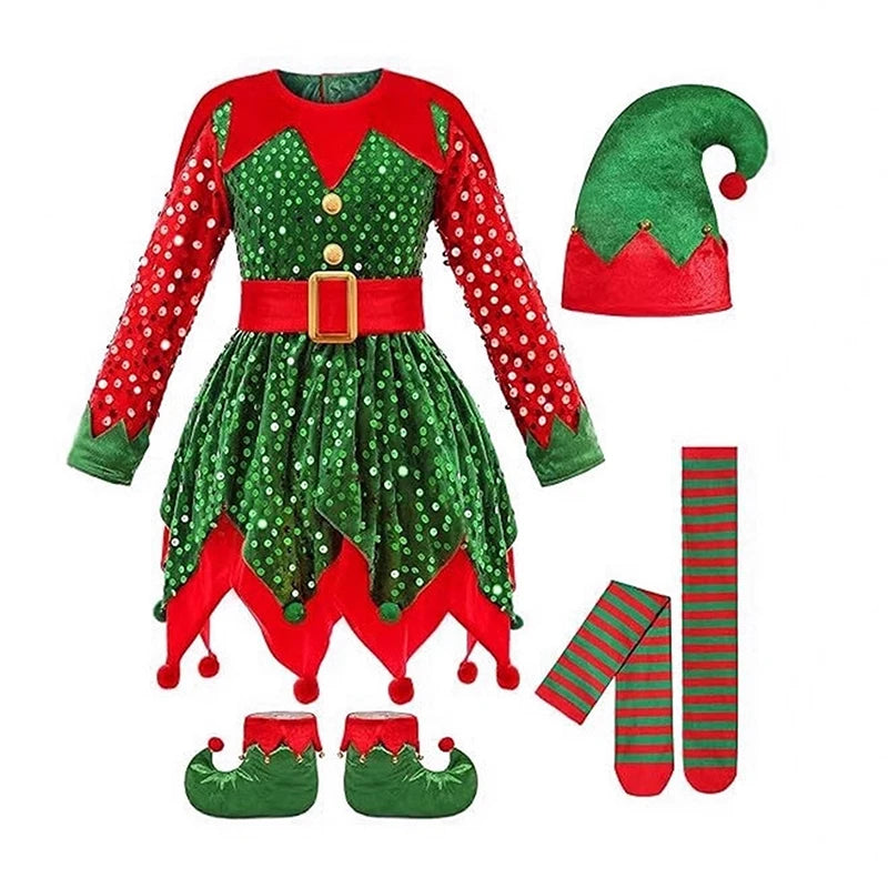 Girls' Round Neck Design Long Sleeves Christmas Outfits