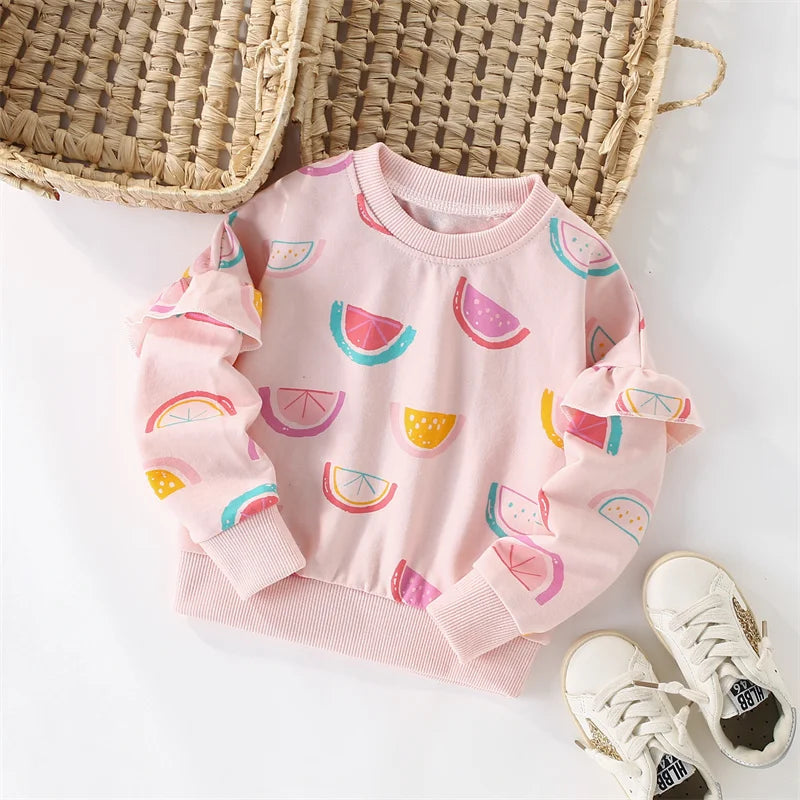 Full-Sleeve Watermelon Print Girls' Autumn Sweatshirts