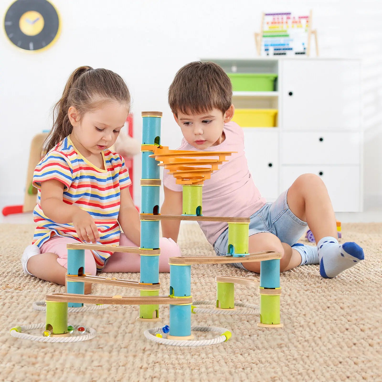 Wooden 162PCS STEM Marble Run Educational Toys for Kids